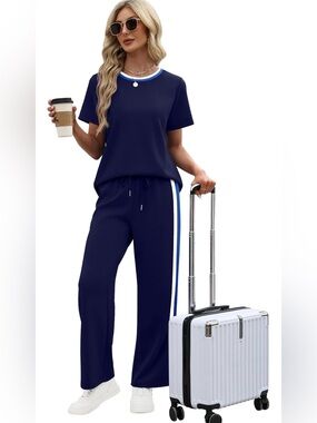 WIHOLL 2 Piece Lounge Sets for Women Matching Set Summer Outfits Short Sleeve To